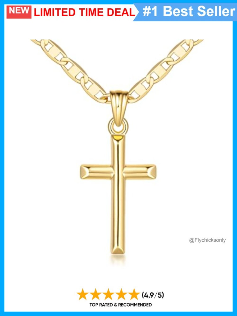 14K Gold Plated Cross Necklace 26mm Plain Pendant for Women